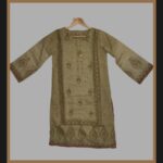 Block printed Khaddi Net shirt embellished with sequences & beads in size Medium